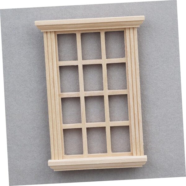 VICASKY 1:12 Mini-Holzfenster für Puppenhäuser, Beige, realistische Dekoration