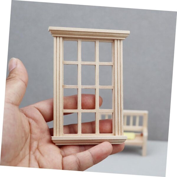 VICASKY 1:12 Mini-Holzfenster für Puppenhäuser, Beige, realistische Dekoration