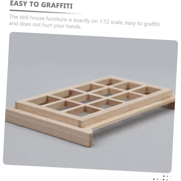 VICASKY 1:12 Mini-Holzfenster für Puppenhäuser, Beige, realistische Dekoration