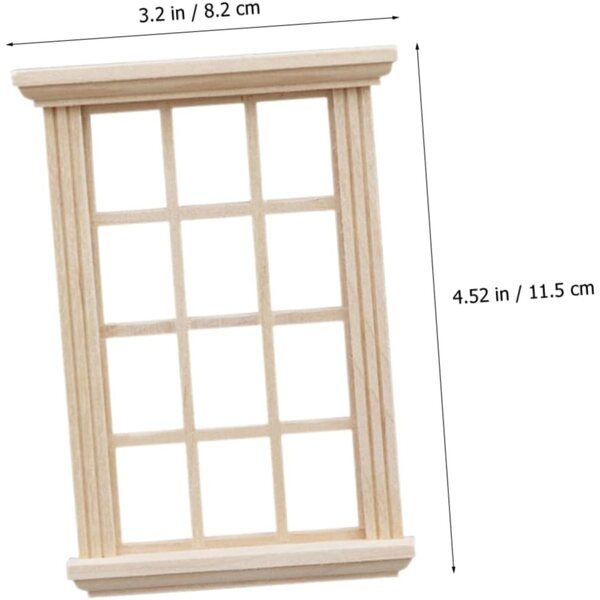 VICASKY 1:12 Mini-Holzfenster für Puppenhäuser, Beige, realistische Dekoration