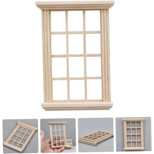 VICASKY 1:12 Mini-Holzfenster für Puppenhäuser, Beige, realistische Dekoration