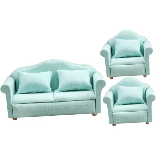 Grünes Mini-Sofa und Sessel-Set für VICASKY Puppenhaus aus Holz und Stoff