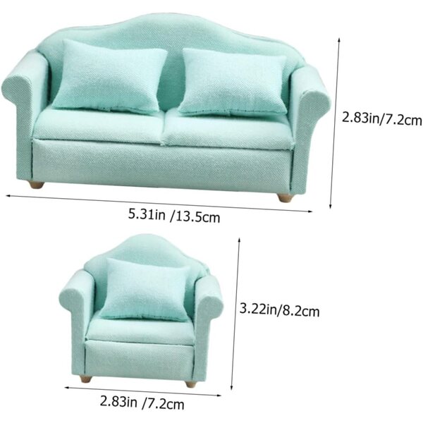 Grünes Mini-Sofa und Sessel-Set für VICASKY Puppenhaus aus Holz und Stoff