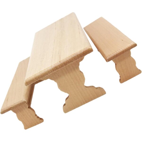 VICASKY Mini-Holztisch und Bank für Puppenhaus-Miniaturmöbel