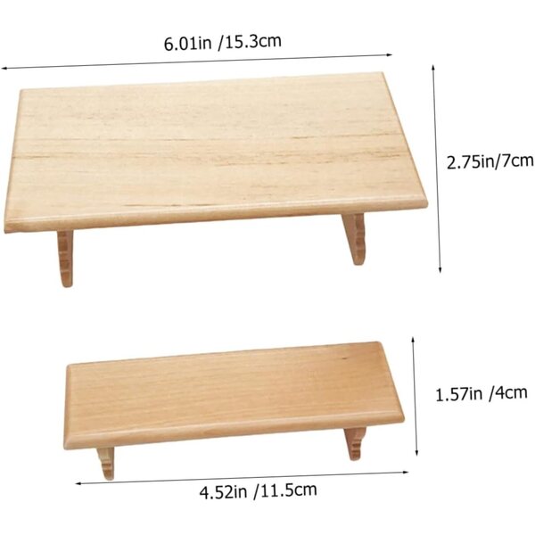 VICASKY Mini Tavolo e Panca in Legno per Casa delle Bambole Mobili in Miniatura