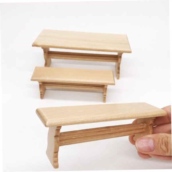 VICASKY Mini Tavolo e Panca in Legno per Casa delle Bambole Mobili in Miniatura