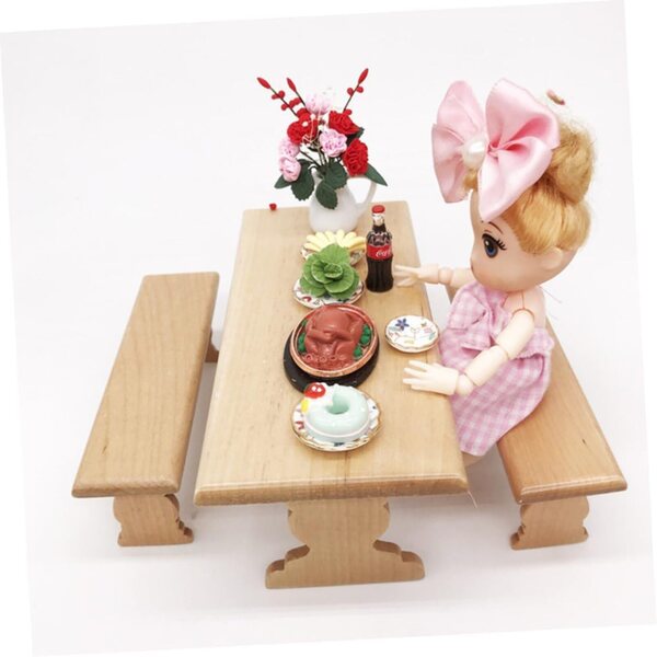 VICASKY Mini Tavolo e Panca in Legno per Casa delle Bambole Mobili in Miniatura