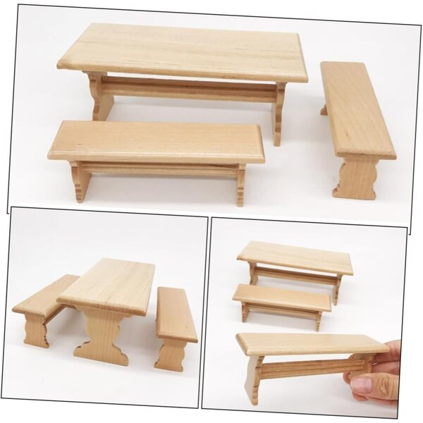 VICASKY Mini Tavolo e Panca in Legno per Casa delle Bambole Mobili in Miniatura