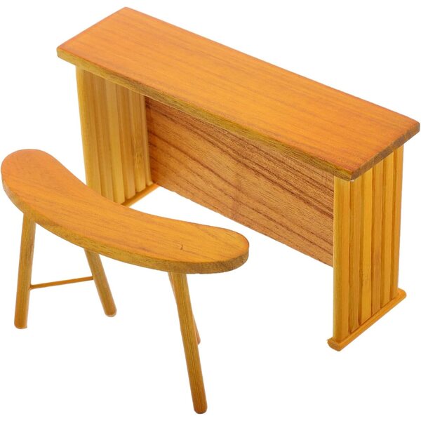 Hellbraunes Naturholztisch- und Hocker-Set für 1:12 Puppenhaus