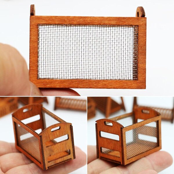 Cesto portaoggetti in miniatura in legno per casa delle bambole, 3,2x4,5x2,7 cm