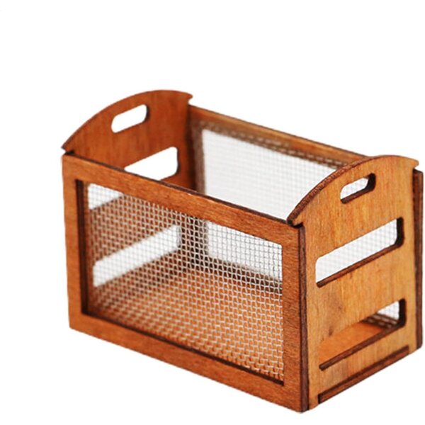 Cesto portaoggetti in miniatura in legno per casa delle bambole, 3,2x4,5x2,7 cm
