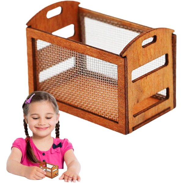 Cesto portaoggetti in miniatura in legno per casa delle bambole, 3,2x4,5x2,7 cm
