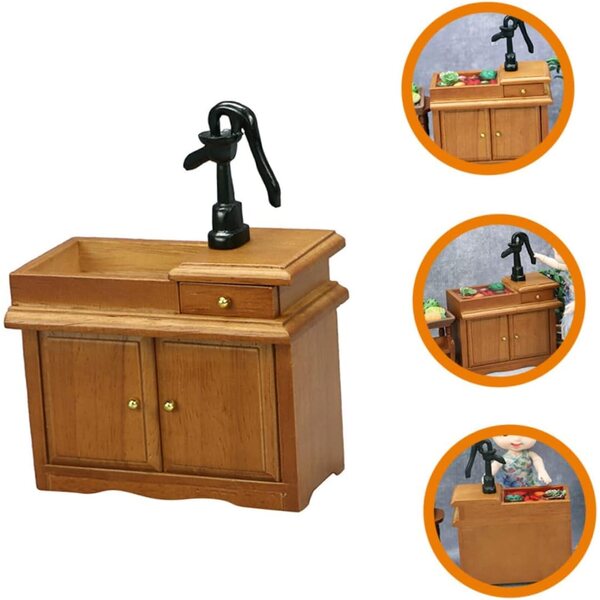 VICASKY Mobiletto Lavabo in Legno Miniatura per Casa delle Bambole e Decorazioni