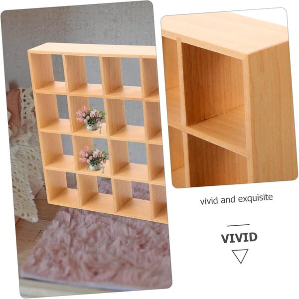 VICASKY Miniatur-Holzregal mit 16 Fächern für Puppenhaus, 16,5 x 16,5 cm