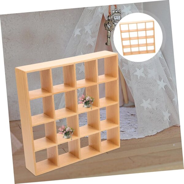VICASKY Miniatur-Holzregal mit 16 Fächern für Puppenhaus, 16,5 x 16,5 cm
