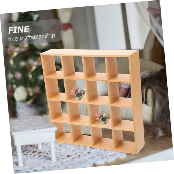 VICASKY Miniatur-Holzregal mit 16 Fächern für Puppenhaus, 16,5 x 16,5 cm