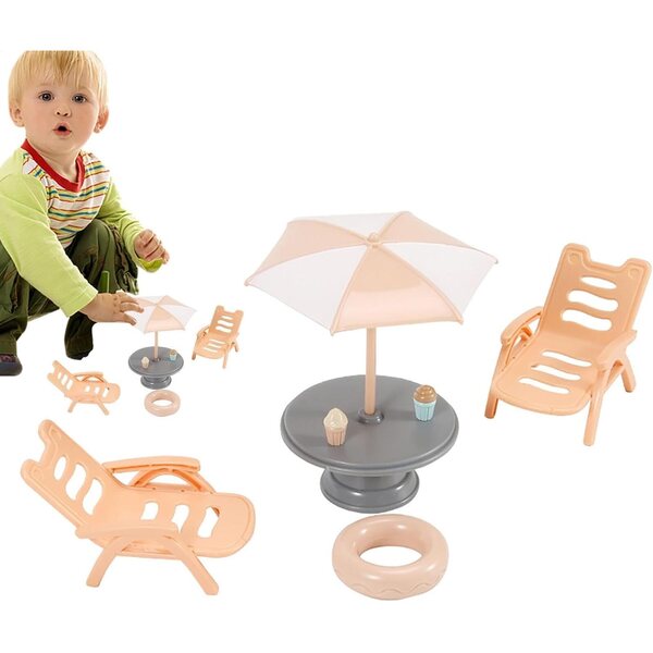 Accessori Miniatura per Casa delle Bambole Spiaggia con Ombrello e Lettini Fayarrd