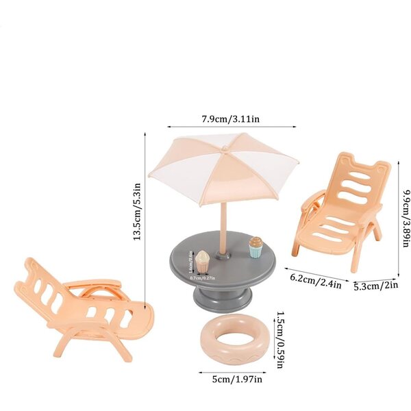 Accessori Miniatura per Casa delle Bambole Spiaggia con Ombrello e Lettini Fayarrd