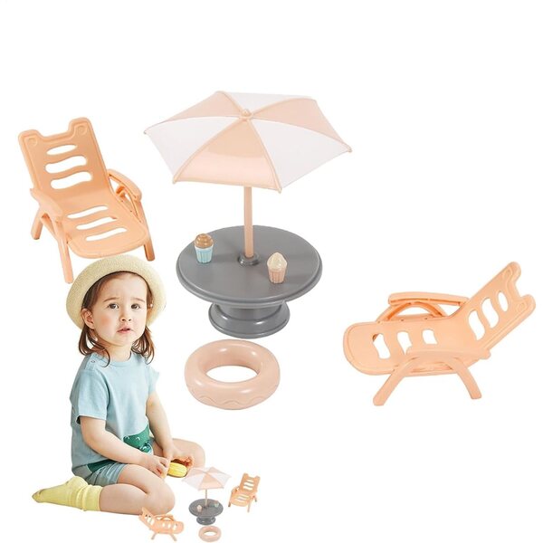 Accessori Miniatura per Casa delle Bambole Spiaggia con Ombrello e Lettini Fayarrd