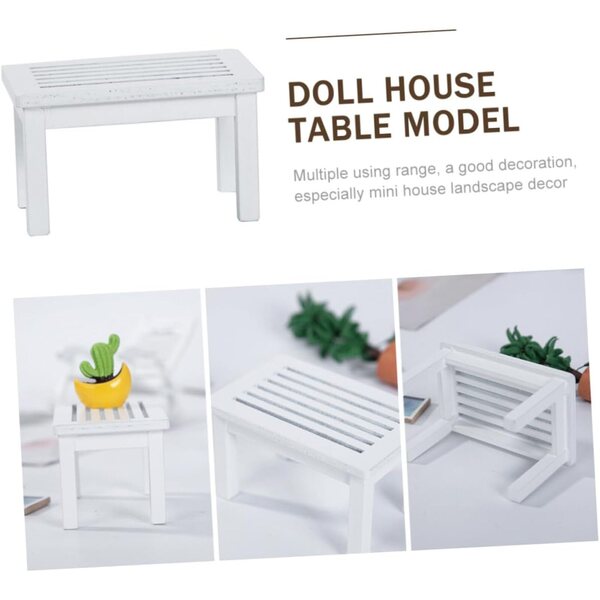 VICASKY Mini tavolo per casa delle bambole in legno bianco, decorazione miniatura realistica