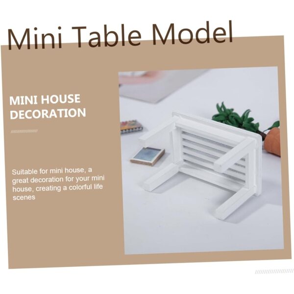 VICASKY Mini tavolo per casa delle bambole in legno bianco, decorazione miniatura realistica