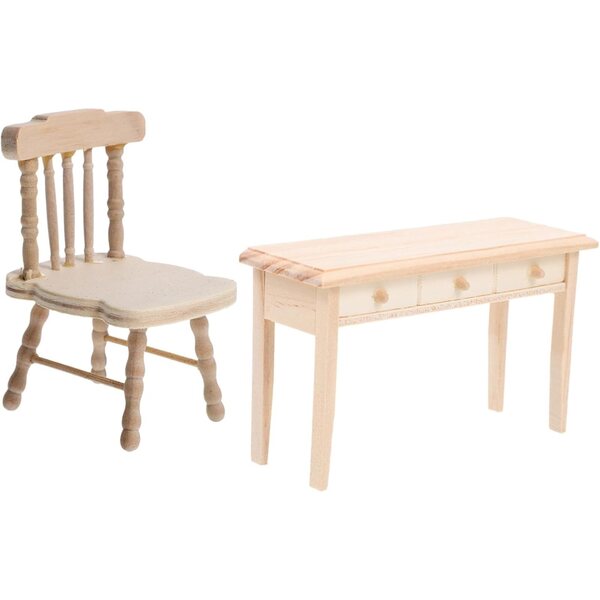 VICASKY Holztisch- und Stuhlset für Puppenhaus, Mini-Dekorationszubehör