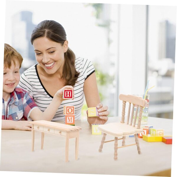 VICASKY Set Tavolo e Sedia in Legno per Casa delle Bambole, Mini Accessori Decorativi