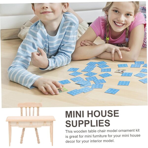 VICASKY Set Tavolo e Sedia in Legno per Casa delle Bambole, Mini Accessori Decorativi