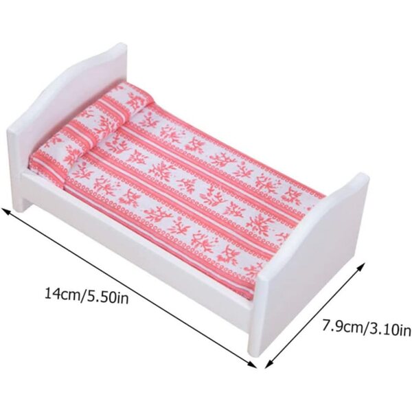 VICASKY Miniatur-Bett in Rot für Puppenhaus, 14 x 7,9 x 5,9 cm