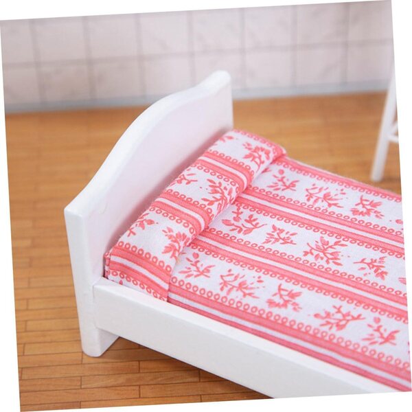 VICASKY Miniatur-Bett in Rot für Puppenhaus, 14 x 7,9 x 5,9 cm