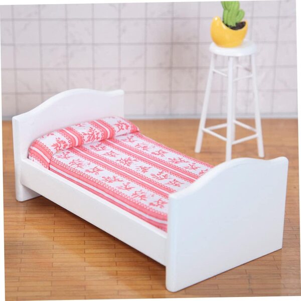 VICASKY Miniatur-Bett in Rot für Puppenhaus, 14 x 7,9 x 5,9 cm