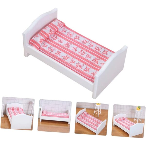 VICASKY Miniatur-Bett in Rot für Puppenhaus, 14 x 7,9 x 5,9 cm