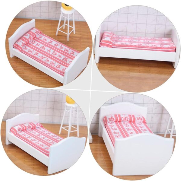 VICASKY Miniatur-Bett in Rot für Puppenhaus, 14 x 7,9 x 5,9 cm