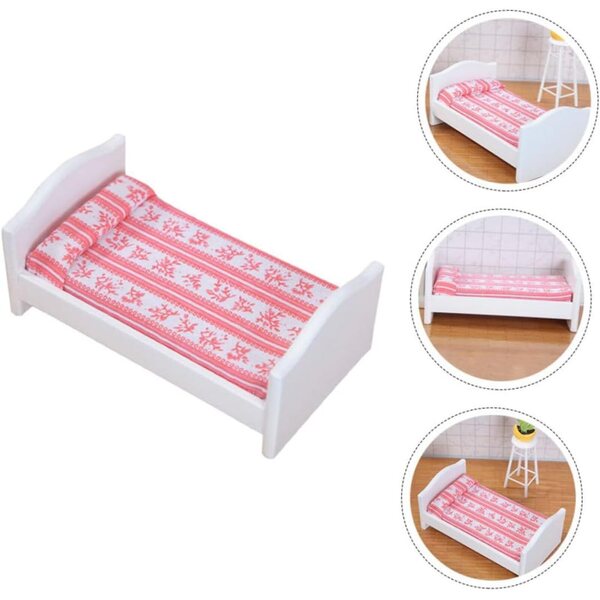 VICASKY Miniatur-Bett in Rot für Puppenhaus, 14 x 7,9 x 5,9 cm