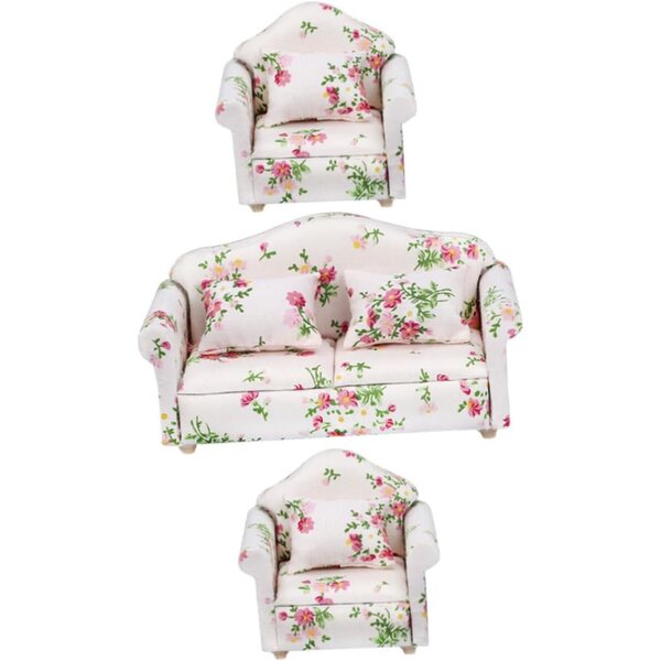 VICASKY Mini-Sofa aus Holz mit Blumenmuster für Miniaturhäuser, 13,5 x 7,2 x 6,4 cm