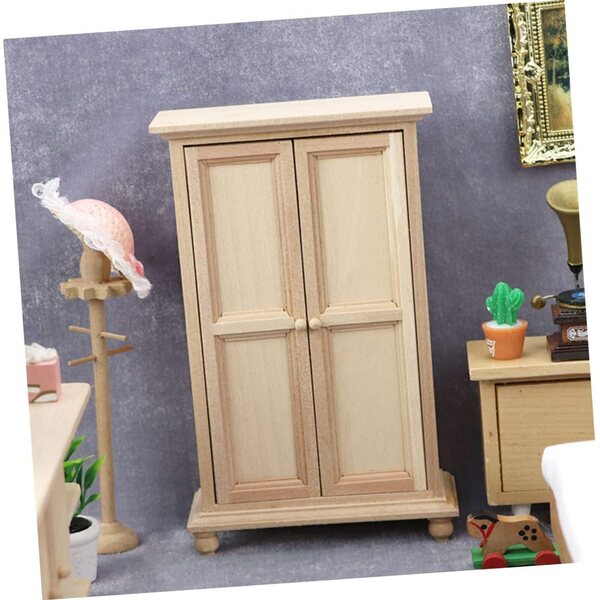 VICASKY Mini-Holzschrank in Beige für Miniaturen, realistische Heimdekoration