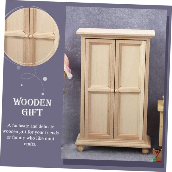 VICASKY Mini-Holzschrank in Beige für Miniaturen, realistische Heimdekoration