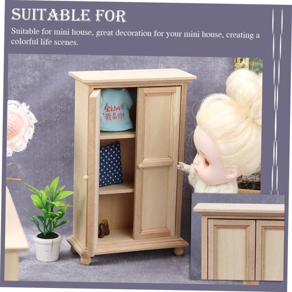 VICASKY Mini-Holzschrank in Beige für Miniaturen, realistische Heimdekoration
