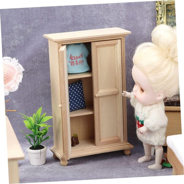 VICASKY Mini-Holzschrank in Beige für Miniaturen, realistische Heimdekoration