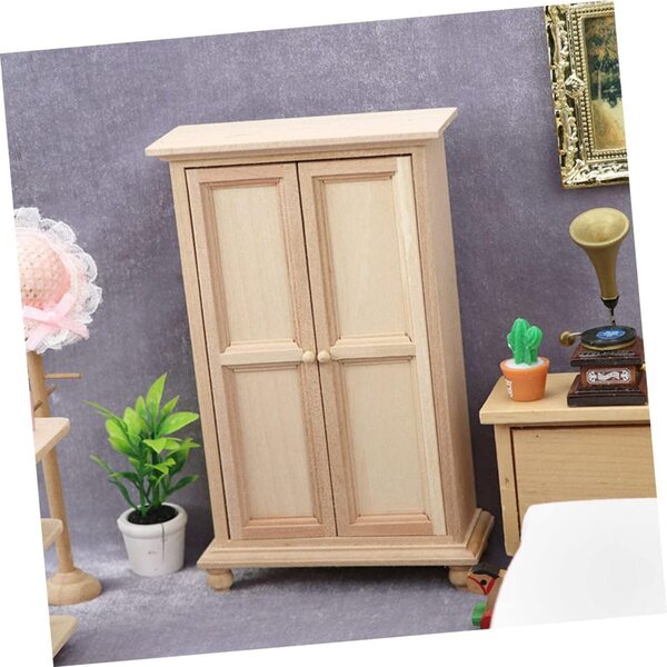 VICASKY Mini-Holzschrank in Beige für Miniaturen, realistische Heimdekoration