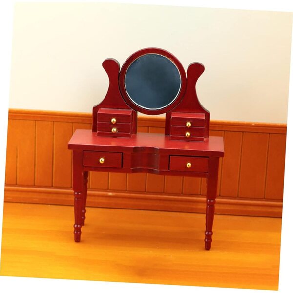 VICASKY Mini Tavolo da Toeletta in Legno con Specchio per Casa delle Bambole