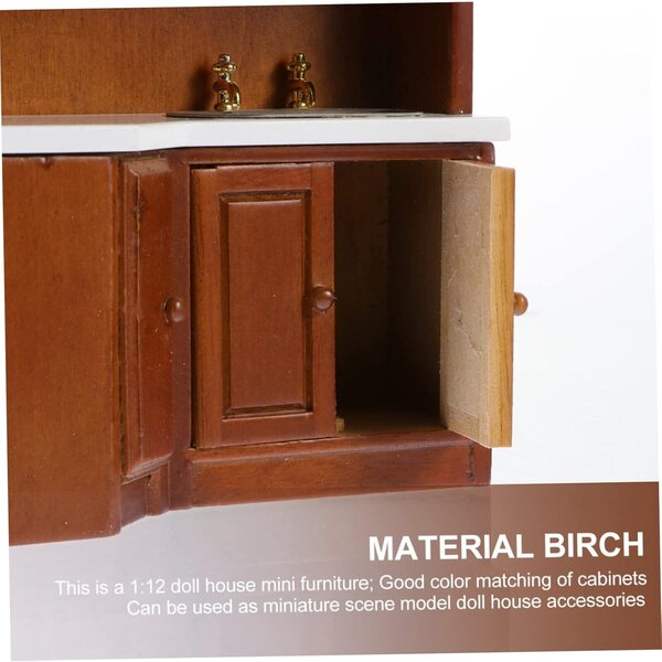 VICASKY Mini-Holzschrank für Puppenhaus, Küche und Waschbecken in Birke