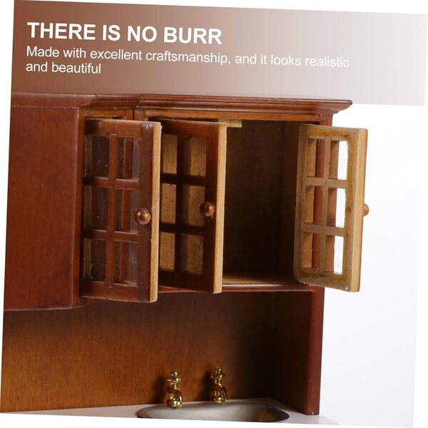 VICASKY Mini-Holzschrank für Puppenhaus, Küche und Waschbecken in Birke