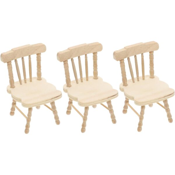 VICASKY Set mit 3 Stuhldekorationen aus Holz für Puppenhäuser, realistische Miniaturen