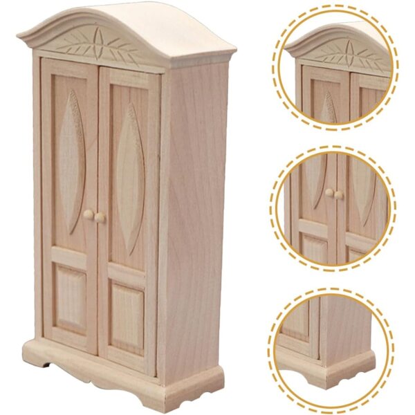 VICASKY Miniaturschrank aus beigem Holz für Puppen und Tischdekorationen, 14,5 x 8,2 cm