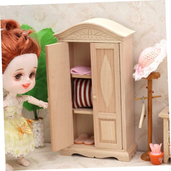 VICASKY Miniaturschrank aus beigem Holz für Puppen und Tischdekorationen, 14,5 x 8,2 cm