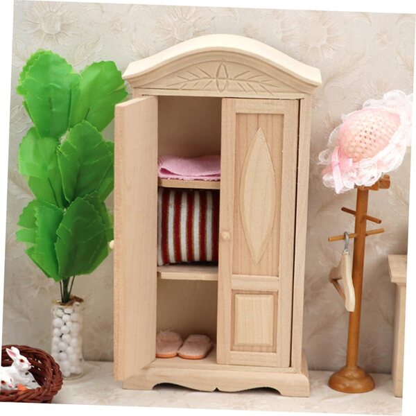 VICASKY Miniaturschrank aus beigem Holz für Puppen und Tischdekorationen, 14,5 x 8,2 cm