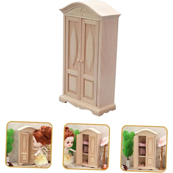 VICASKY Miniaturschrank aus beigem Holz für Puppen und Tischdekorationen, 14,5 x 8,2 cm