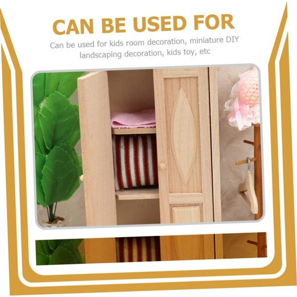 VICASKY Miniaturschrank aus beigem Holz für Puppen und Tischdekorationen, 14,5 x 8,2 cm