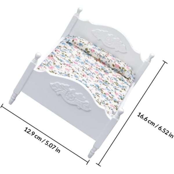 VICASKY Mini Letto Matrimoniale in Legno e Tessuto, Mobili in Miniatura Bianchi